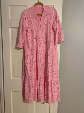 Pink Eyelet Midi Dress